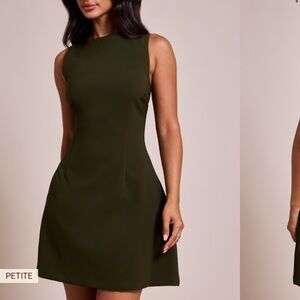 PETITE DARK GREEN WOVEN OPEN BACK MINI DRESS